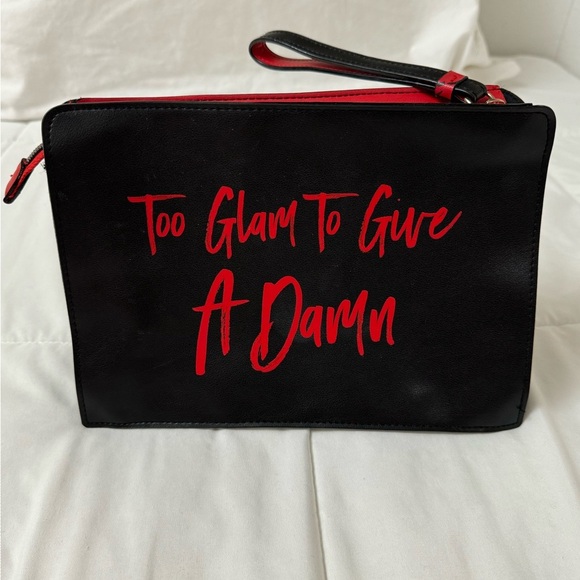 Victoria's Secret Black Too Glam To Give A Damn Makeup Cosmetic Bag Hearts Kiss - Picture 3 of 12